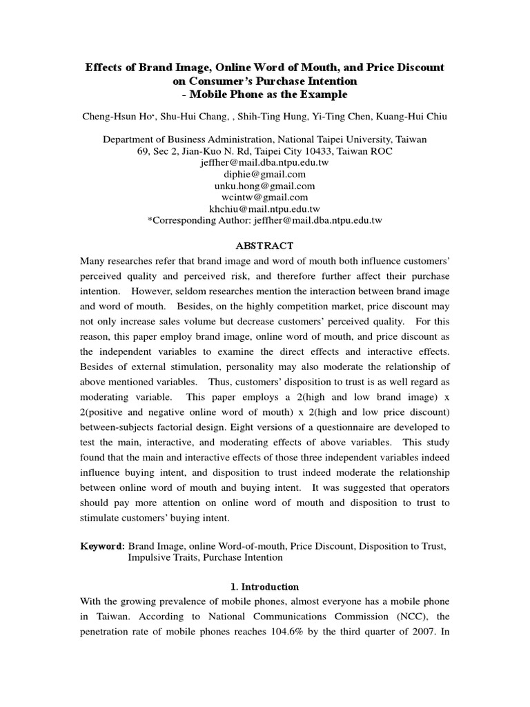 Impact of Brand Image and Discounts on Purchases | PDF | Brand ...