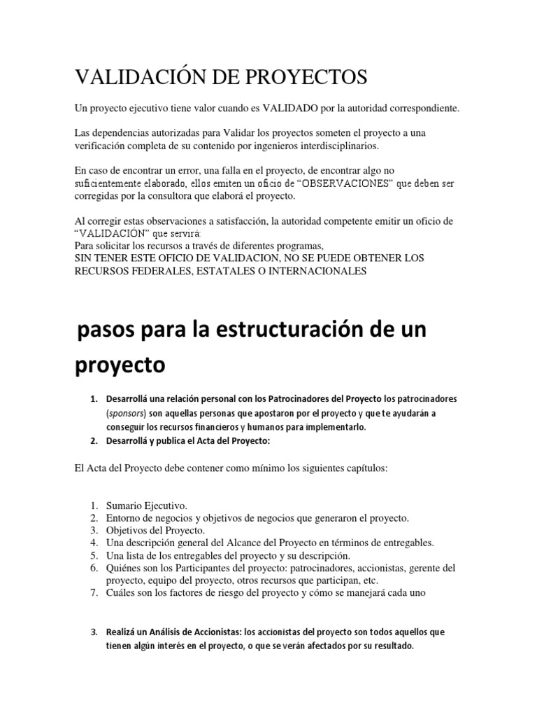 Validación de Proyectos: Pasos Clave | PDF | Negocios