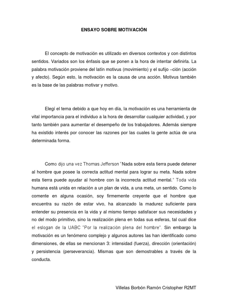 Ensayo Sobre Motivación | PDF | Motivación | Motivacional
