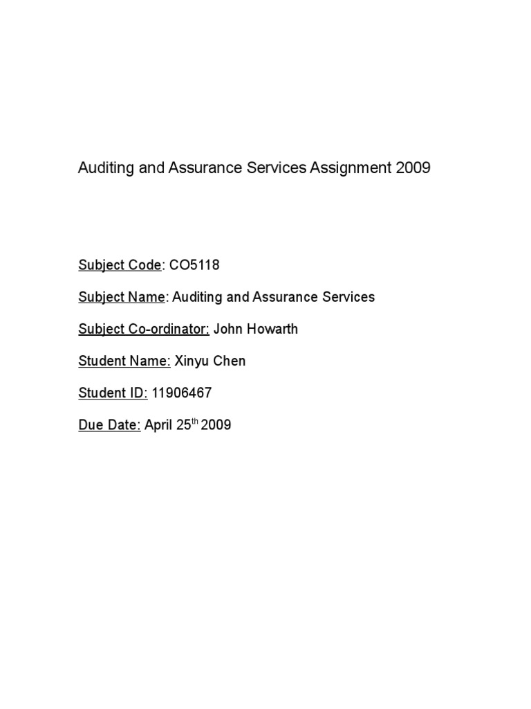 Auditing Assignment Guide | PDF | Going Concern | Internal Control