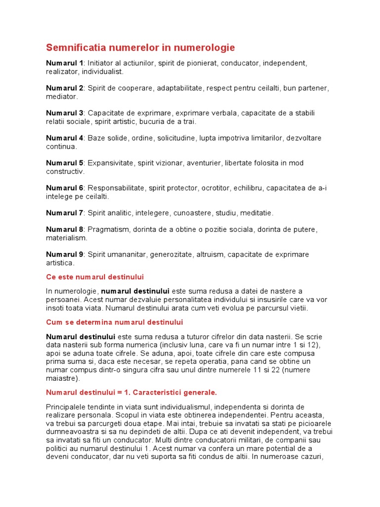 Semnificatia Numerelor in Numerologie | PDF