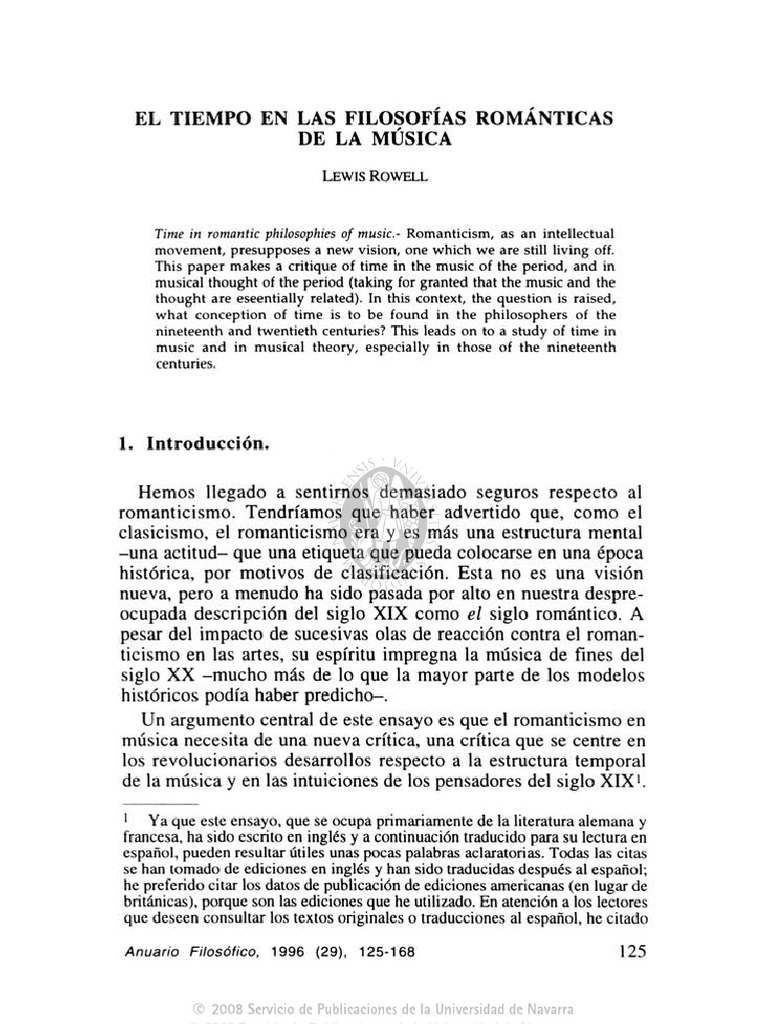 El Tiempo en Las Filosofías Románticas de La Música, Lewis Rowell | PDF ...