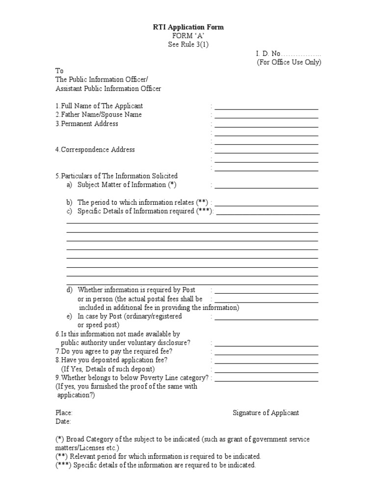 Rti Application Form Pdf