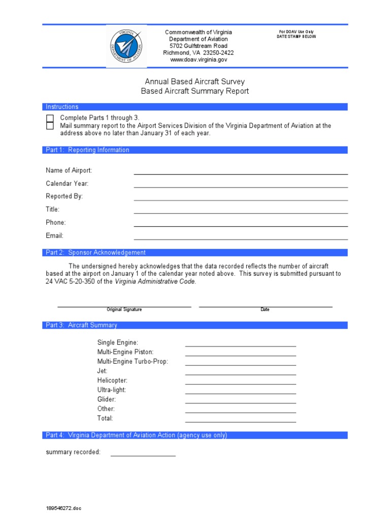 Annual Based Aircraft Survey Based Aircraft Summary Report ...