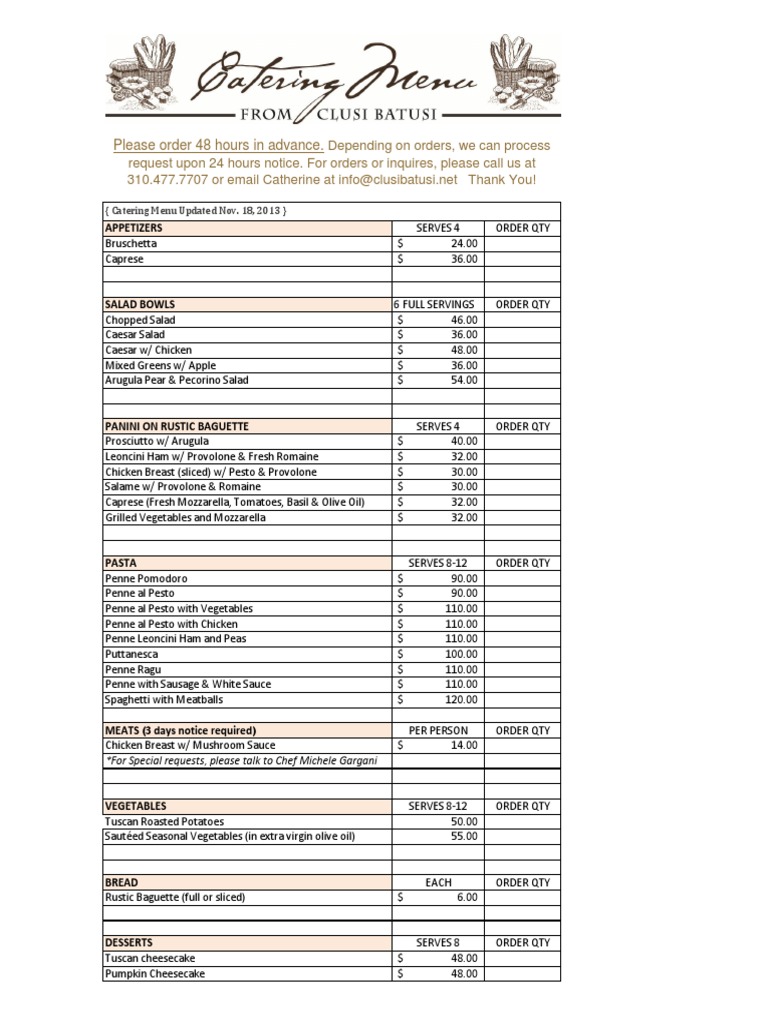 C&B Catering Menu Overview | PDF