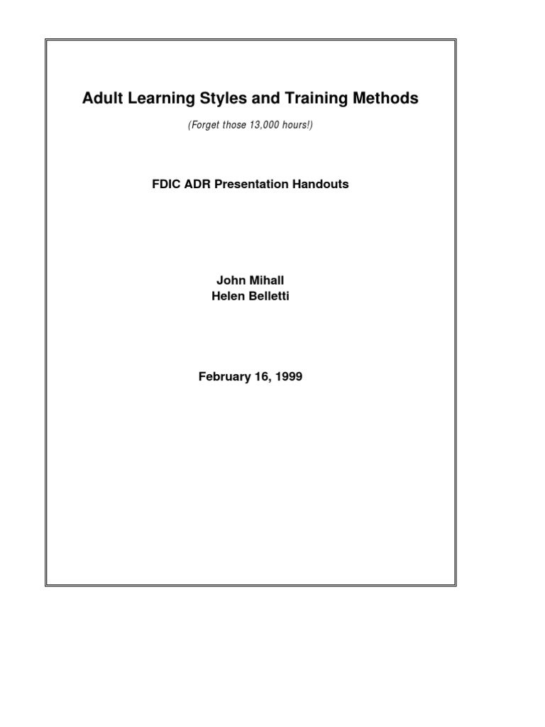 Adult Learning Styles and Methods | PDF | Learning | Adult Education