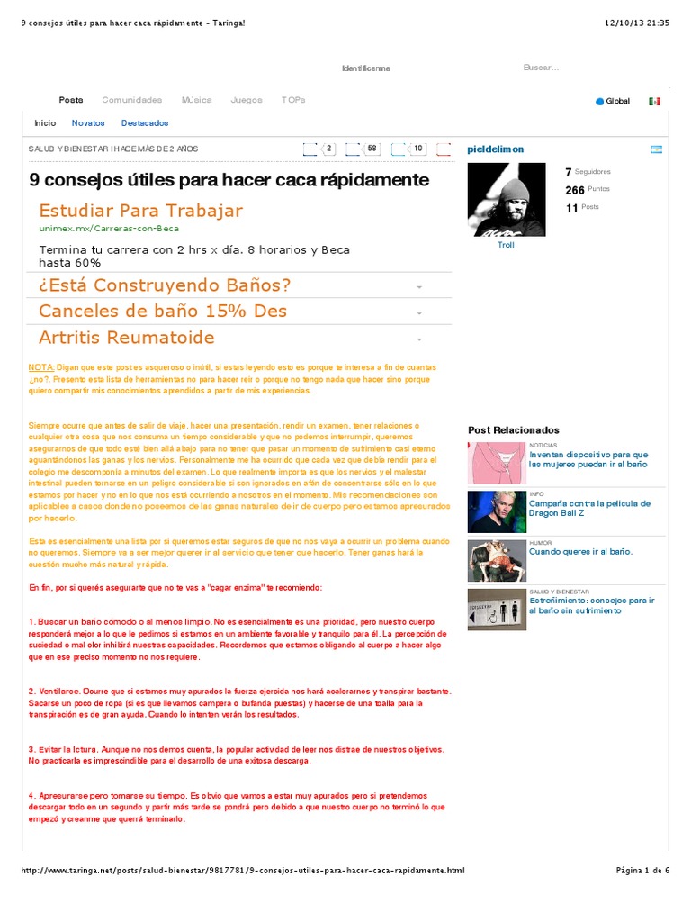 Consejos para hacer caca rápido | PDF | Sufrimiento