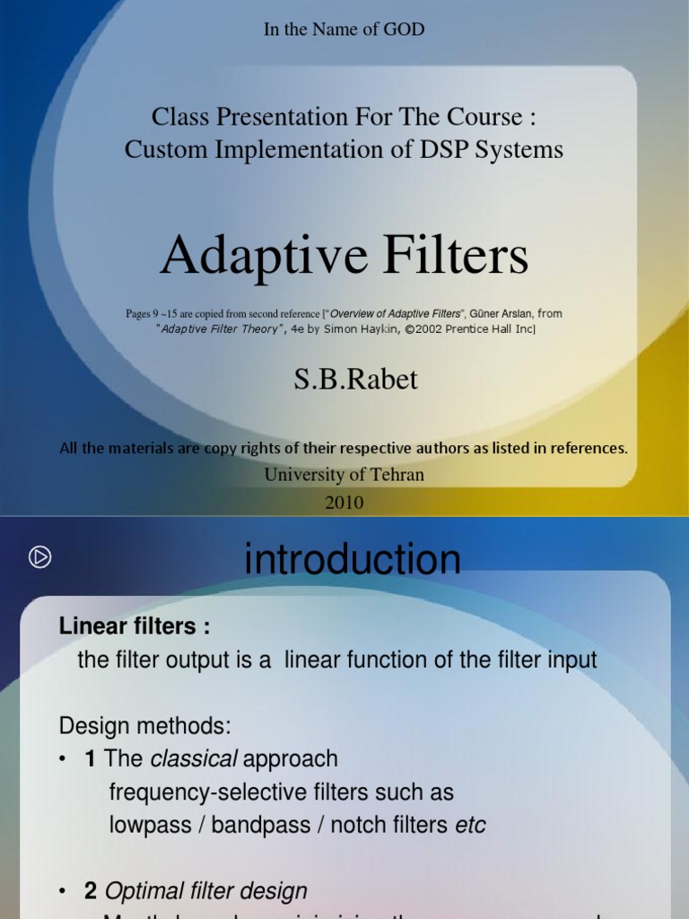 Adaptive Filters Digital Signal Processing