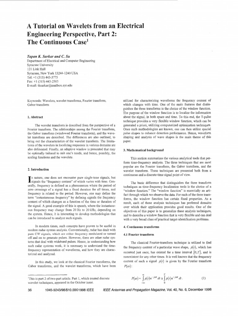 Wavelet Transforms for Engineers | PDF | Wavelet | Spectral Density