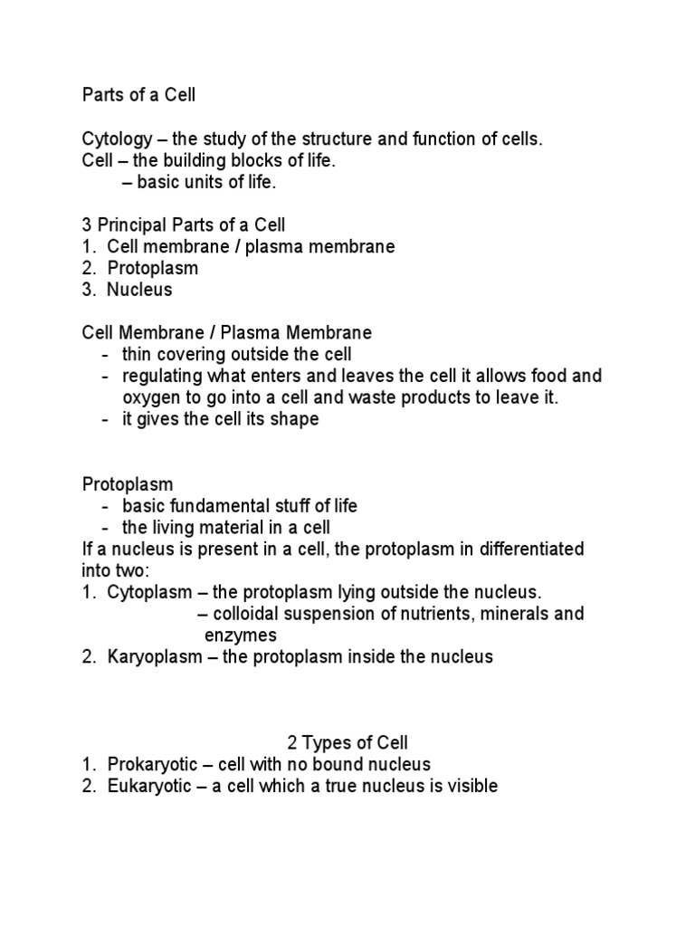 Parts of A Cell PDF Cell (Biology) Cell Nucleus
