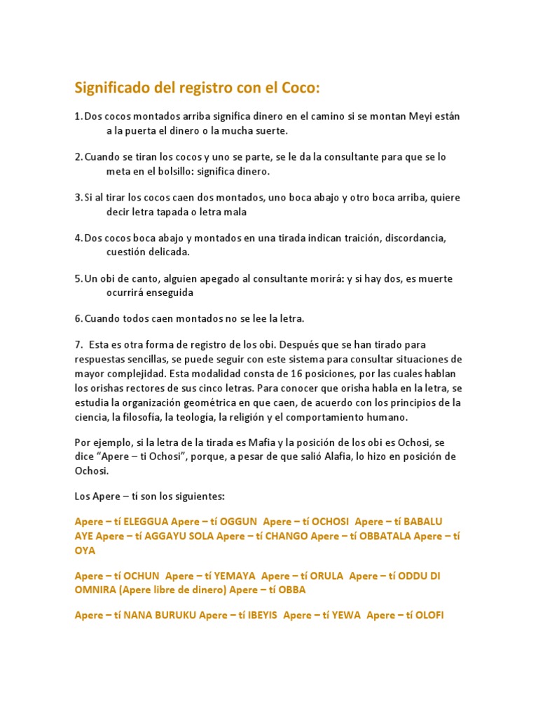 Significado Del Registro Con El Coco PDF Santeria Amor