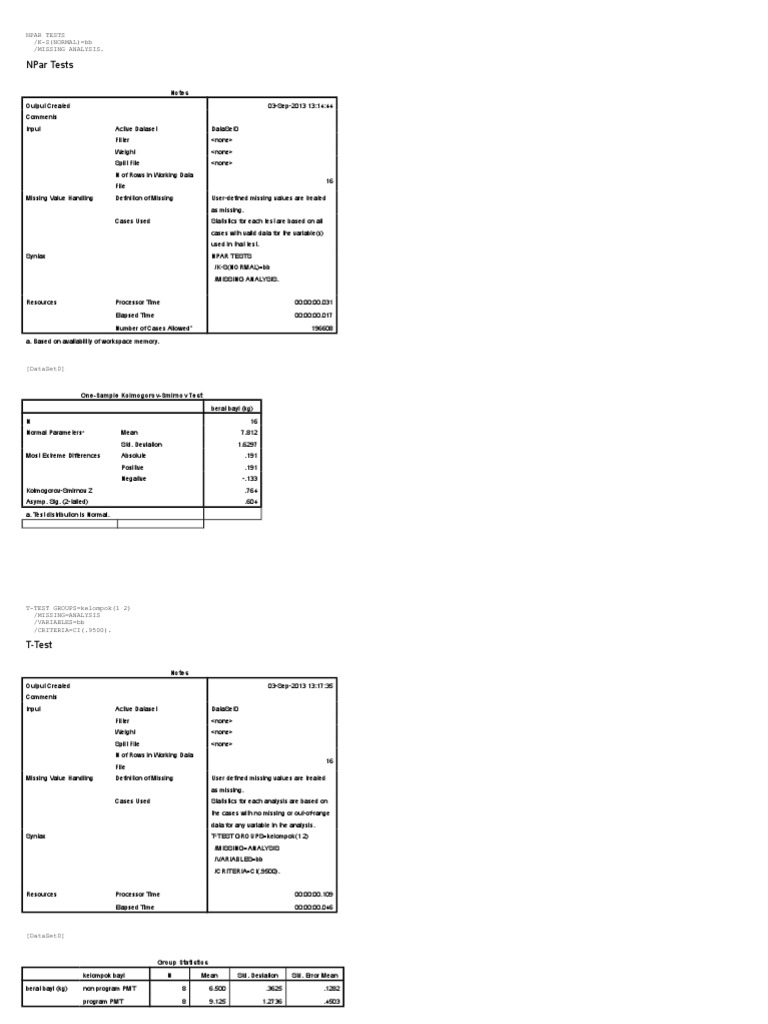 NPAR Tests and T-Test Analysis Results | PDF