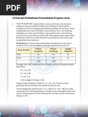 10 Soal Dan Pembahasan Permasalahan Program Linear Pdf