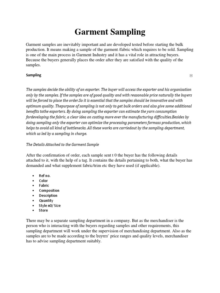 Garment Sampling Notes | PDF | Sales | Clothing