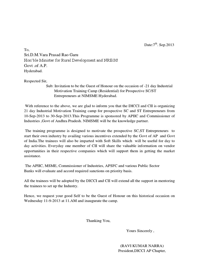Special Guest Of Honor Invitation Letter Sample Mediqua India Join