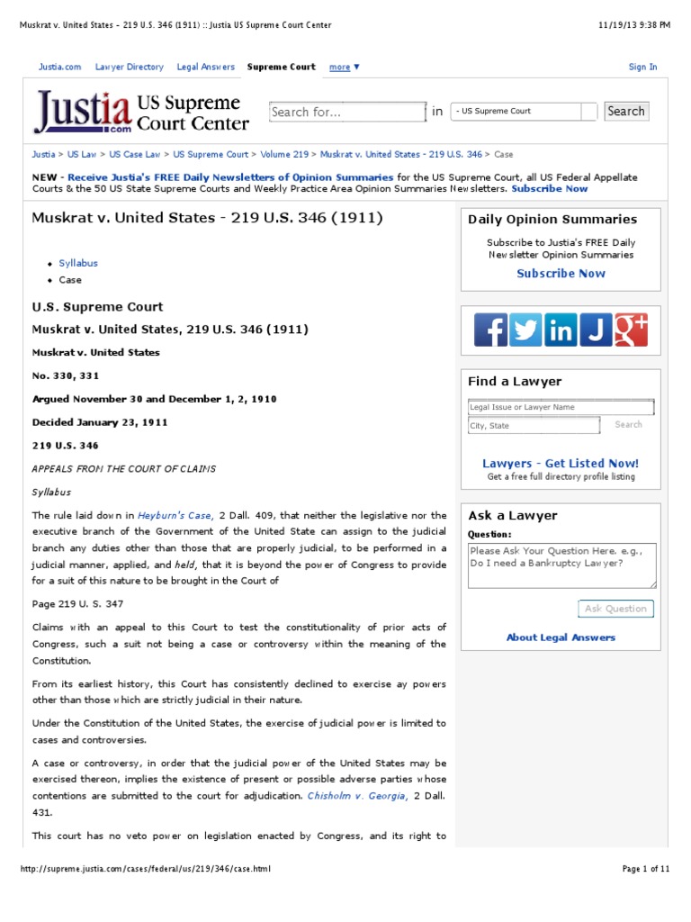 Muskrat v. United States - 219 U.S. 346 (1911) : Daily Opinion
