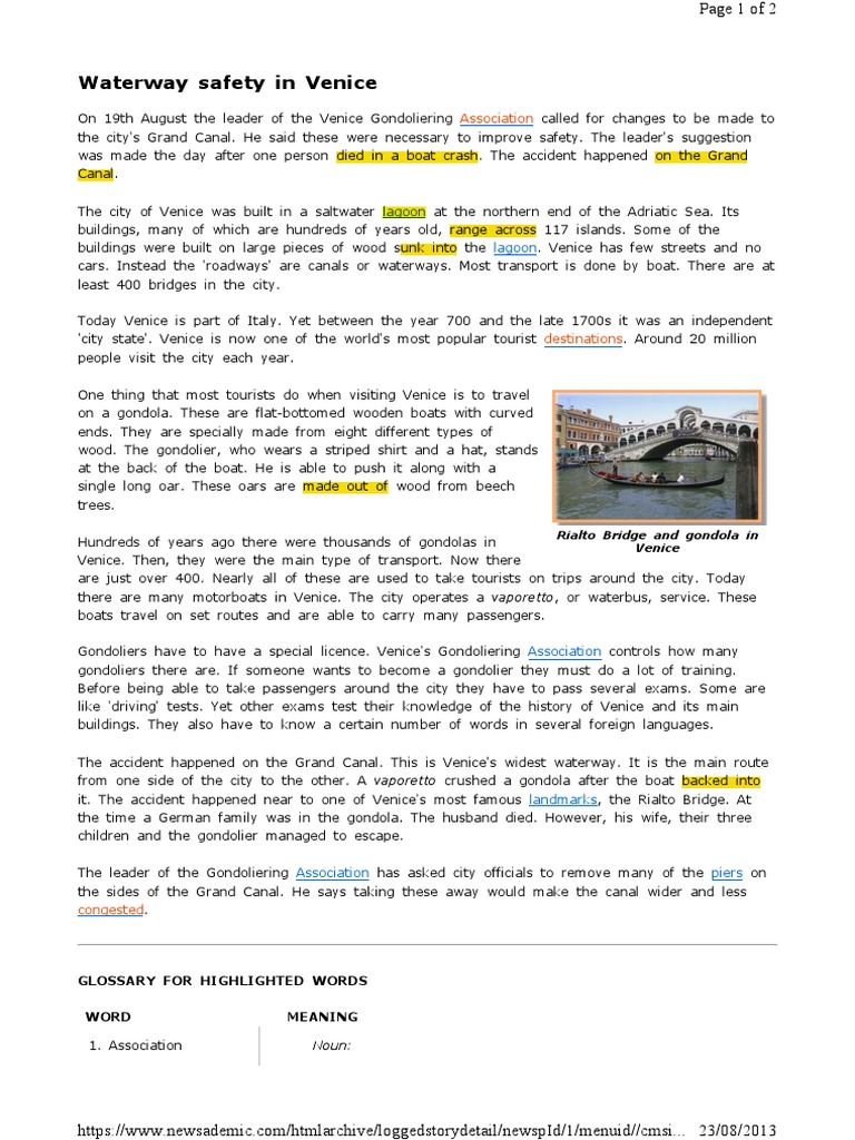 Waterway Safety in Venice Association PDF Venice Transport