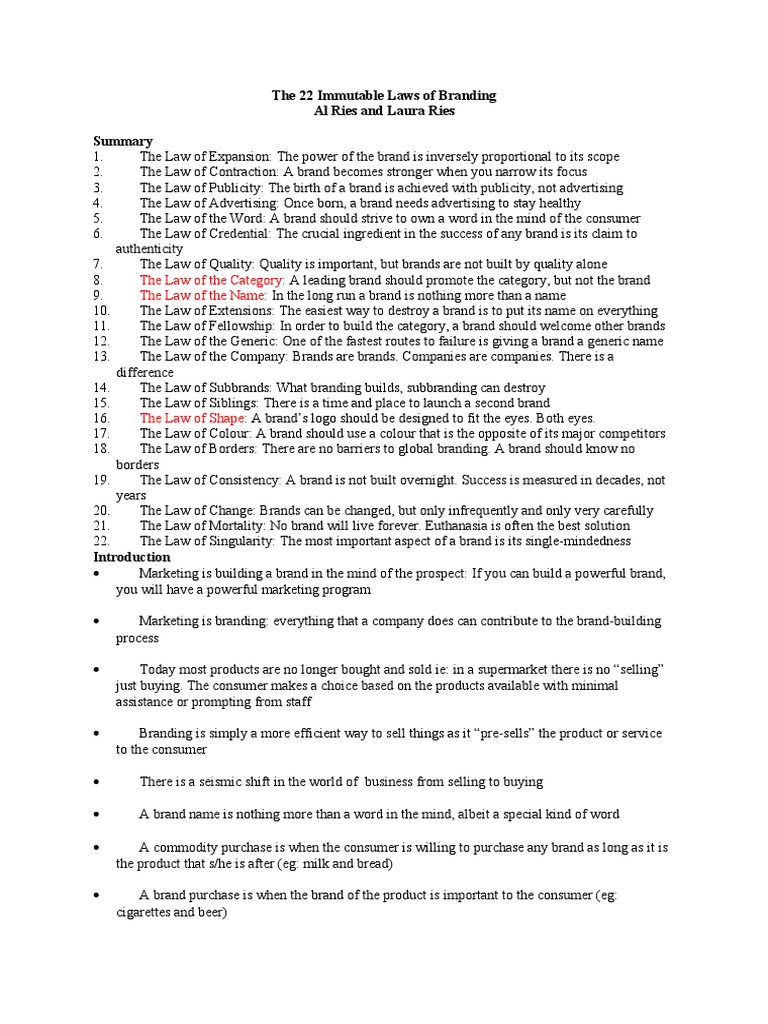 The 22 Immutable Laws of Branding PDF Brand Business