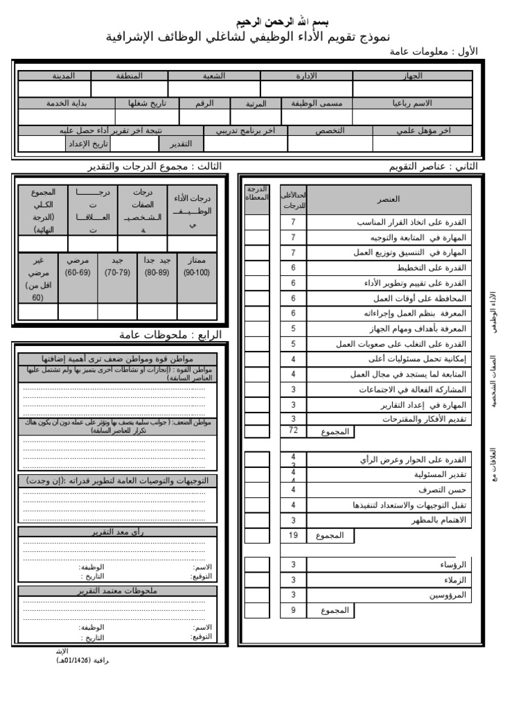 نموذج تقويم الأداء الوظيفي Word