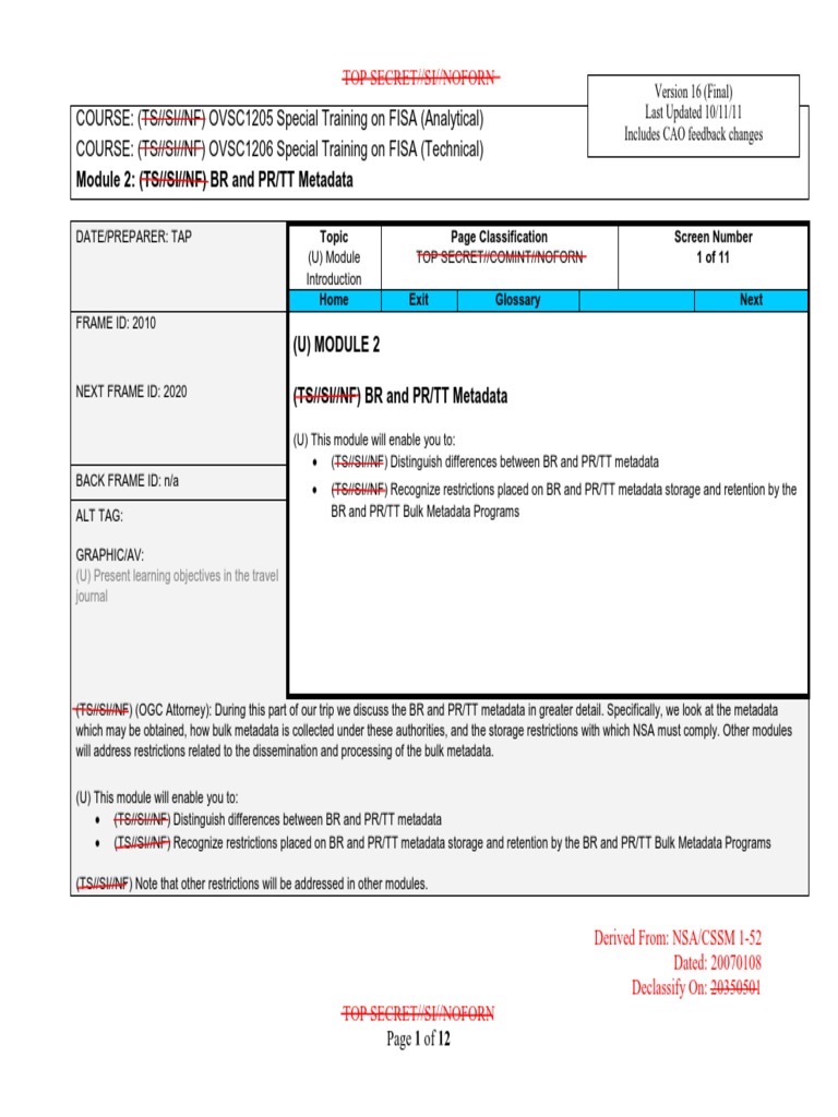 FISA Metadata Training Overview | PDF | Classified Information In The ...