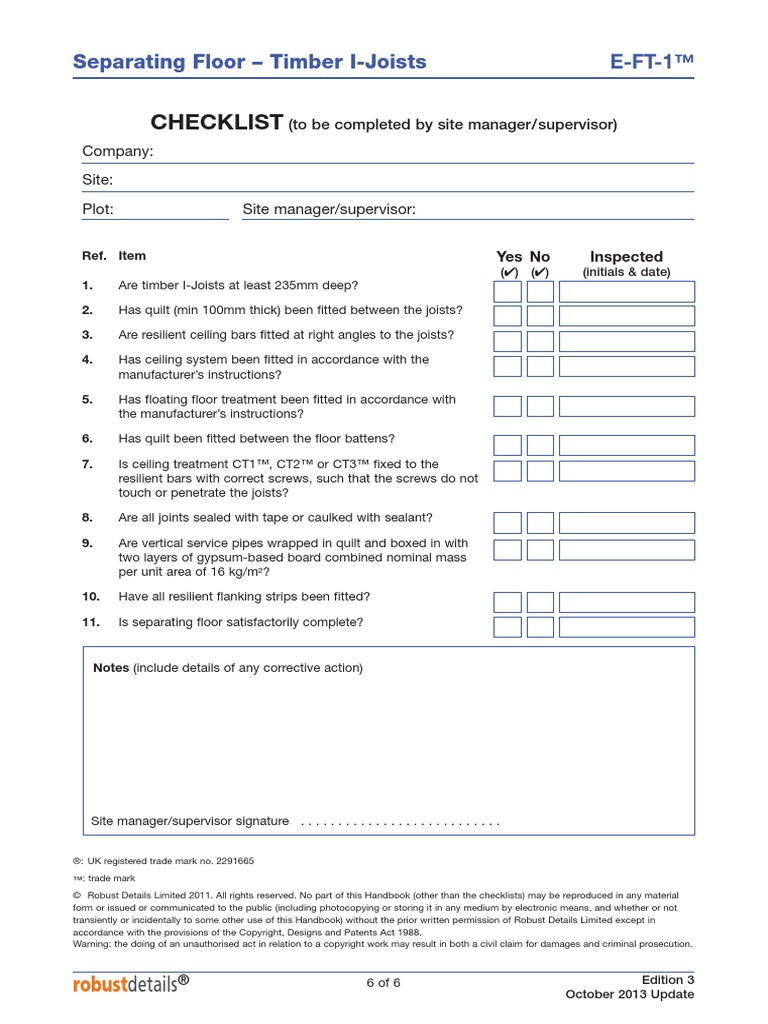 Checklist: Separating Floor - Timber I-Joists E-FT-1™ | PDF ...