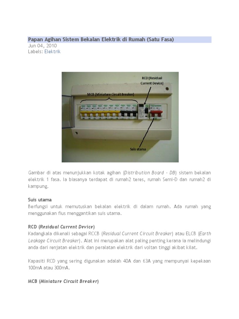 Papan Agihan Sistem Bekalan Elektrik Di Rumah Pdf