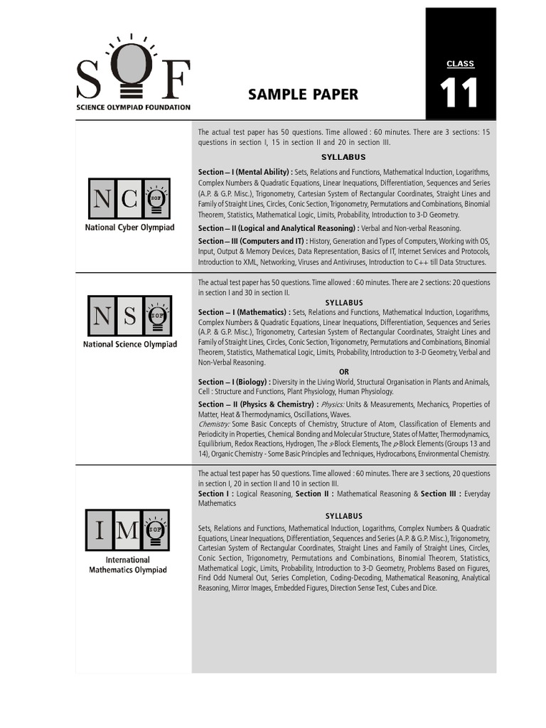Class 11 Imo Papers Cellular Respiration Chemistry - 