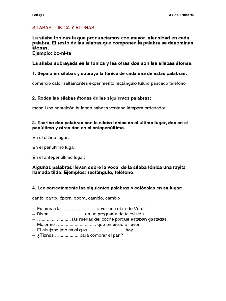 Sílabas tónicas y átonas en primaria | PDF