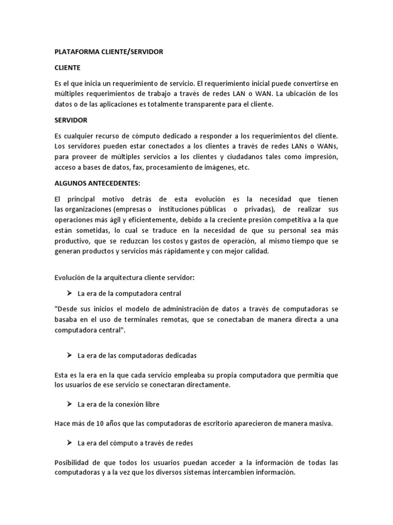 Plataforma Cliente Servidor | PDF | Modelo cliente-servidor | Servidor ...
