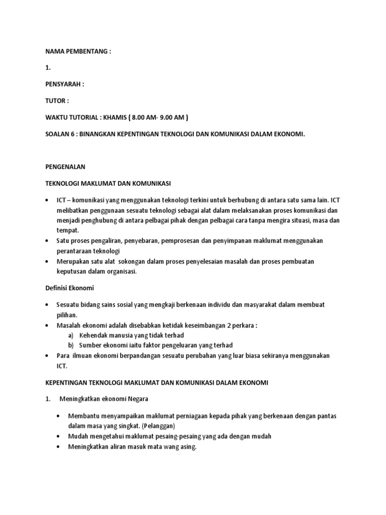 Kepentingan Ict Dalam Ekonomi Pdf