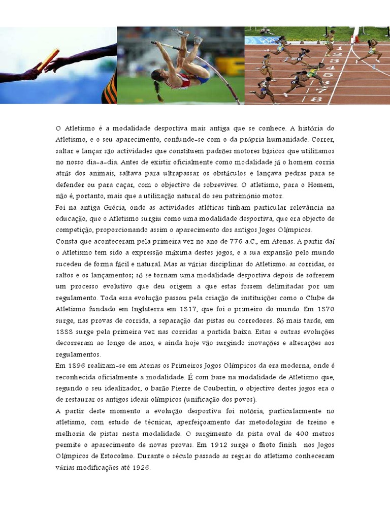 História Do Atletismo | PDF | Atletismo (esporte) | Jogos Olímpicos