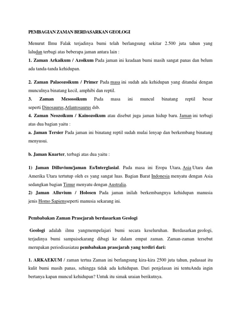 Pembagian Zaman Berdasarkan