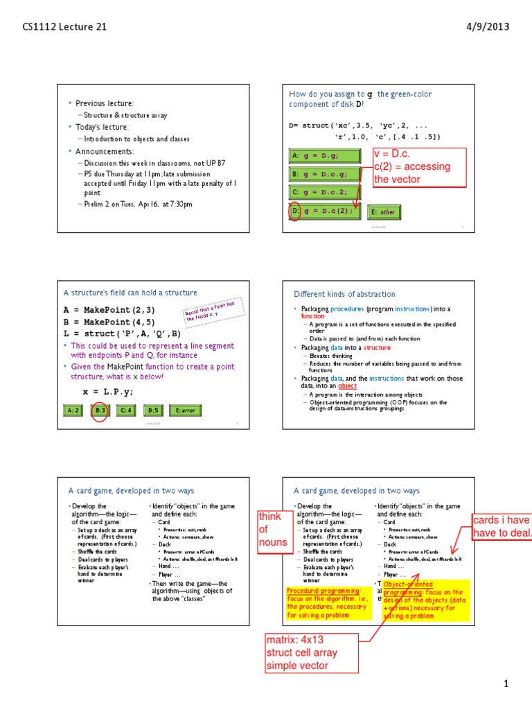 CS1112 Lecture 21 4/9/2013: V D.C. C (2) Accessing The Vector | PDF ...