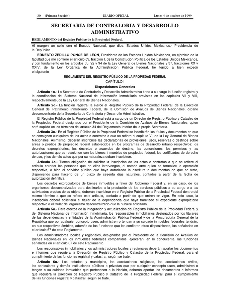 Reglamento Registro Publico Propiedad Federal Propiedad