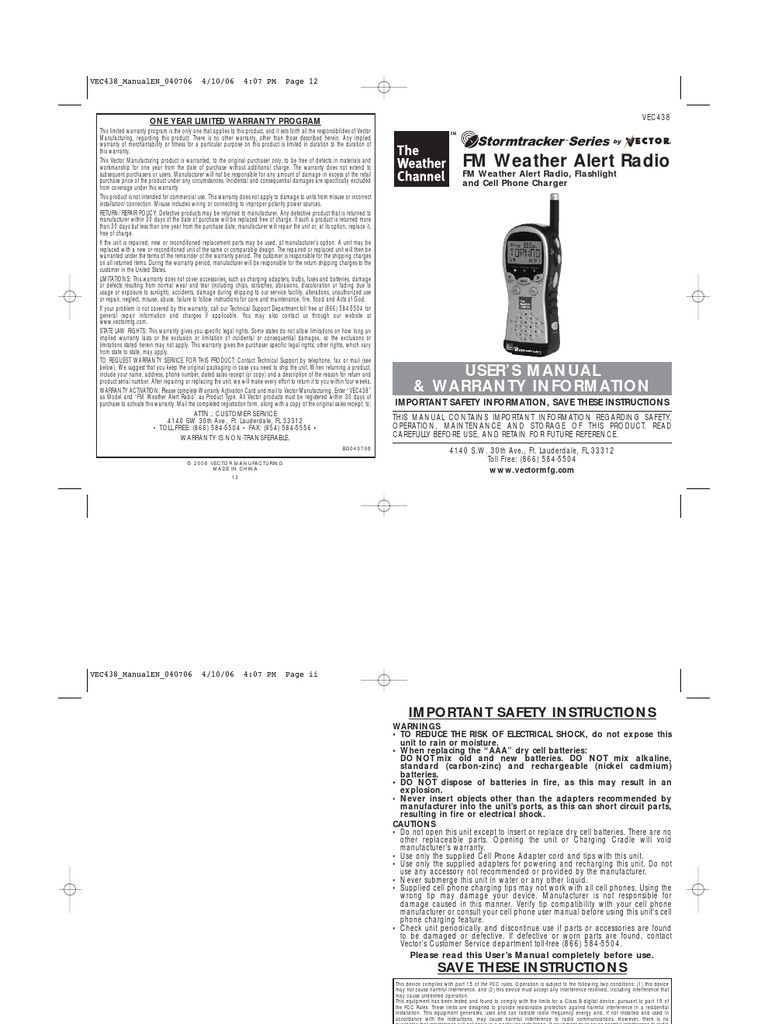 Vector 438 Storm Tracker Radio Manual Pdf Electromagnetic