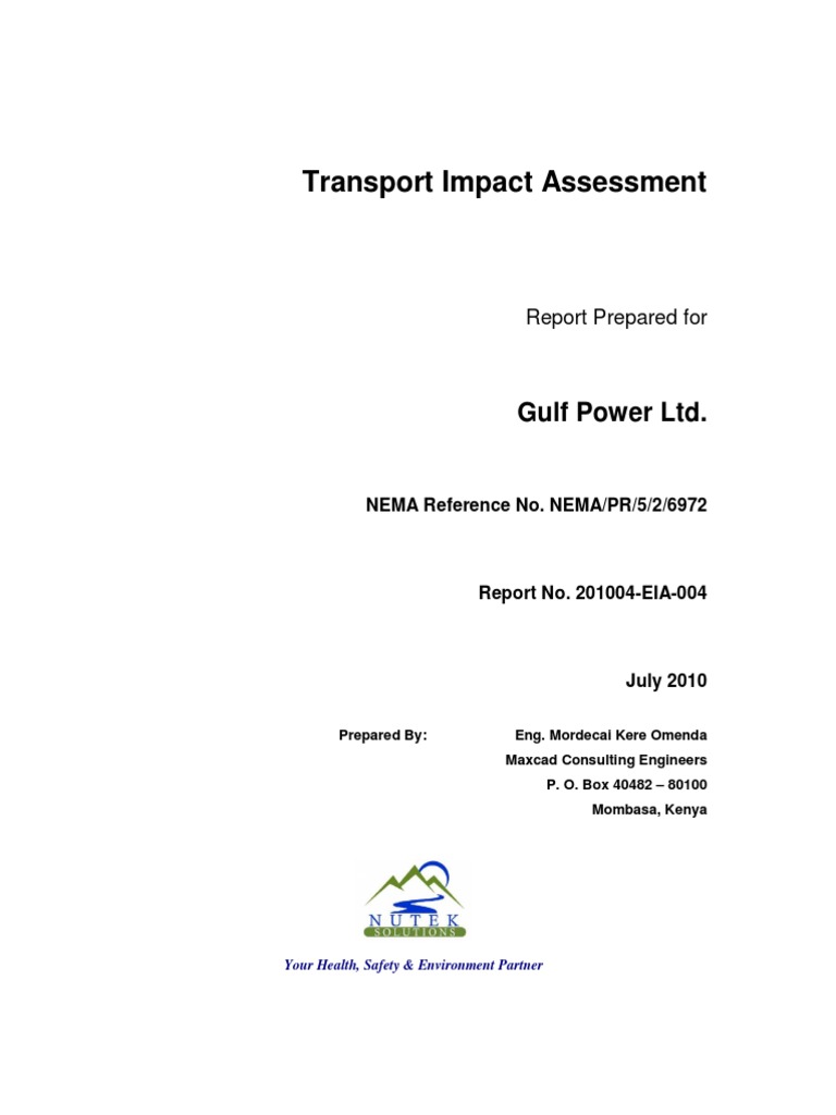 Traffic Impact Assessment for Power Plant | PDF | Nairobi | Road