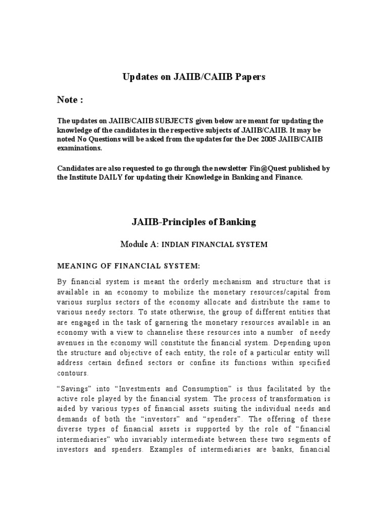Updates On JAIIB/CAIIB Papers Note:: Module A | PDF | Reserve Bank Of ...