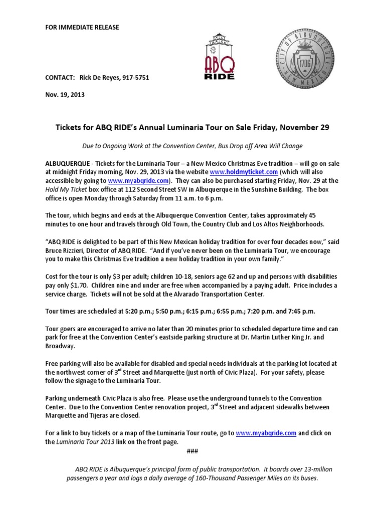 Luminaria Tour 2013Pre Sale PDF Albuquerque Ticket (Admission)