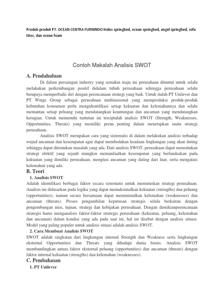 Contoh Makalah Swot