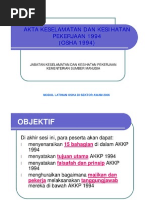 Akta Keselamatan Dan Kesihatan Pekerjaan 1994 Osha Akta1994