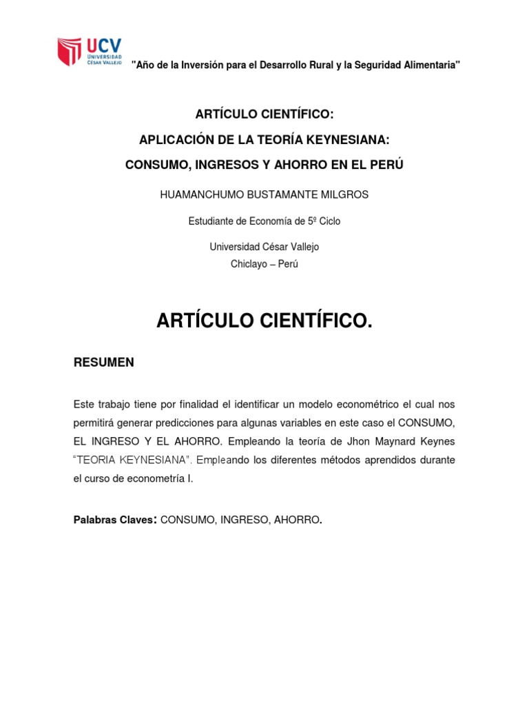 Articulo Cientifico - Word - Mili | PDF | John Maynard Keynes | Consumo  (economía)