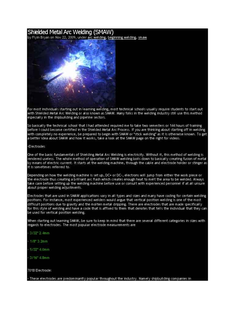 Shielded Metal Arc Welding | PDF | Welding | Construction
