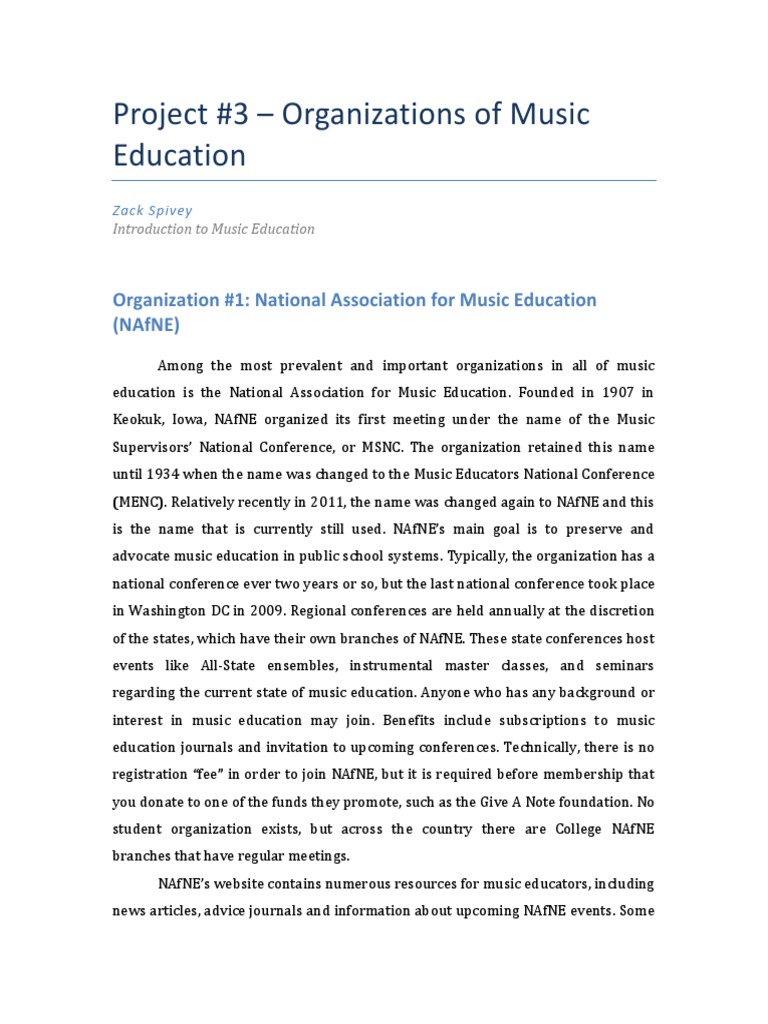 Project 3 Organizations of Music Education PDF Business