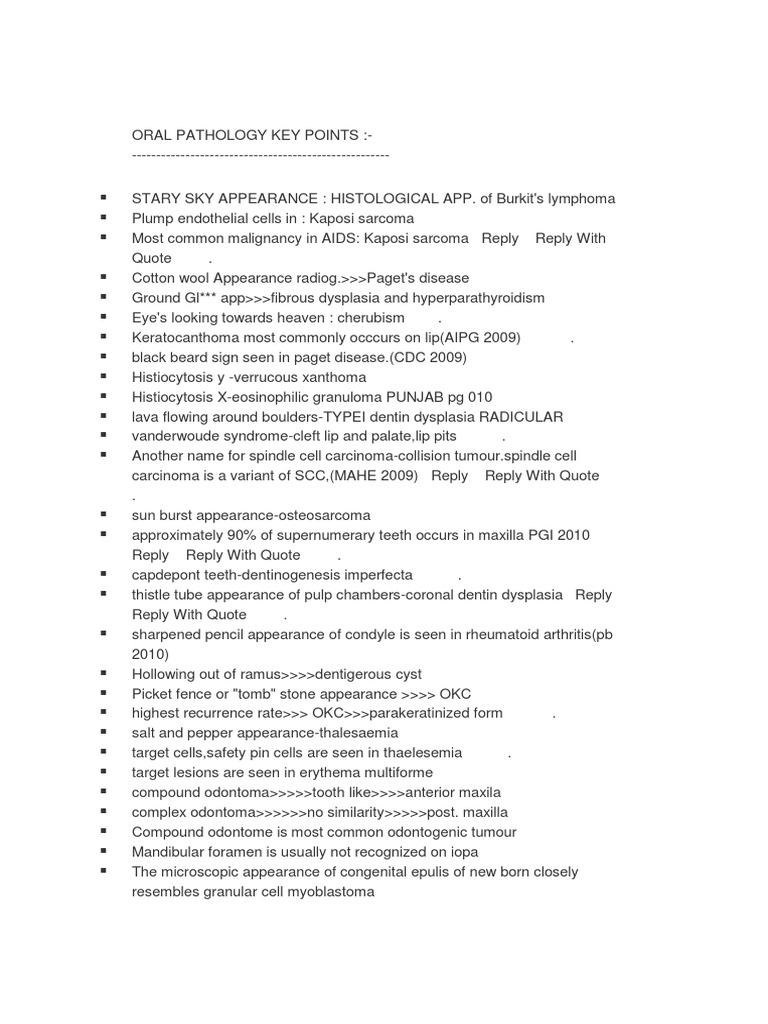 Key Points in Oral Pathology | PDF | Tongue | Cancer