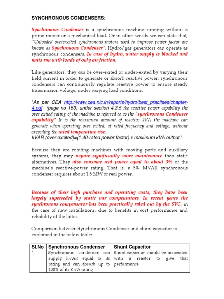Synchronous Condenser Overview and Comparison | PDF | Capacitor ...