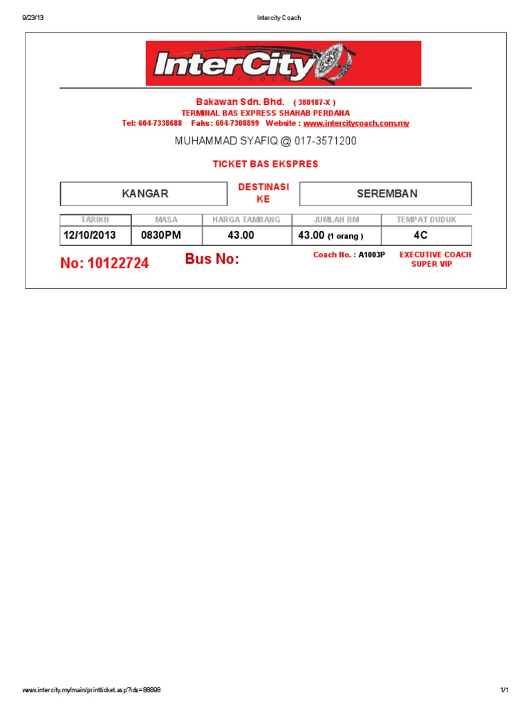 Intercity Coach Ticket