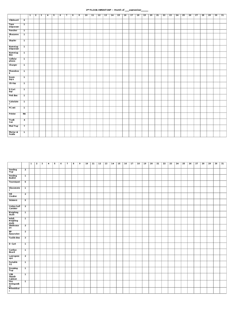 3rd Floor Inventory List - September | PDF