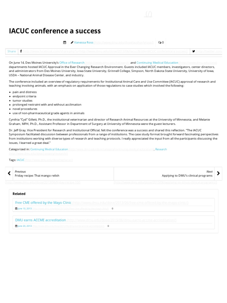 IACUC Conference A Success News Jeff Gray Cyd Gillett PDF Health