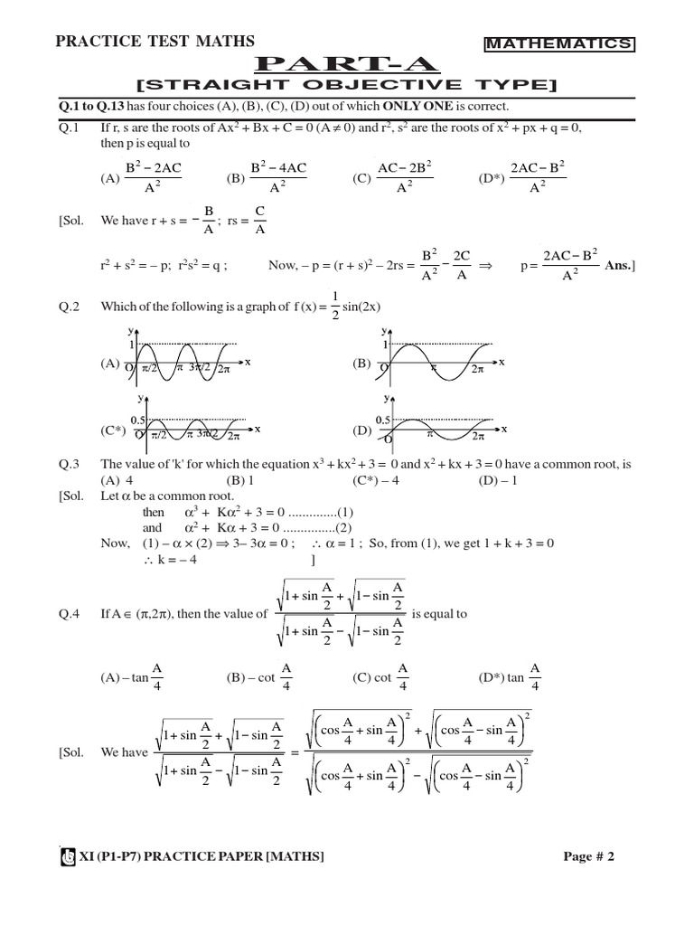 Bansal Classes Maths Practice Paper XI | PDF | Trigonometric Functions ...