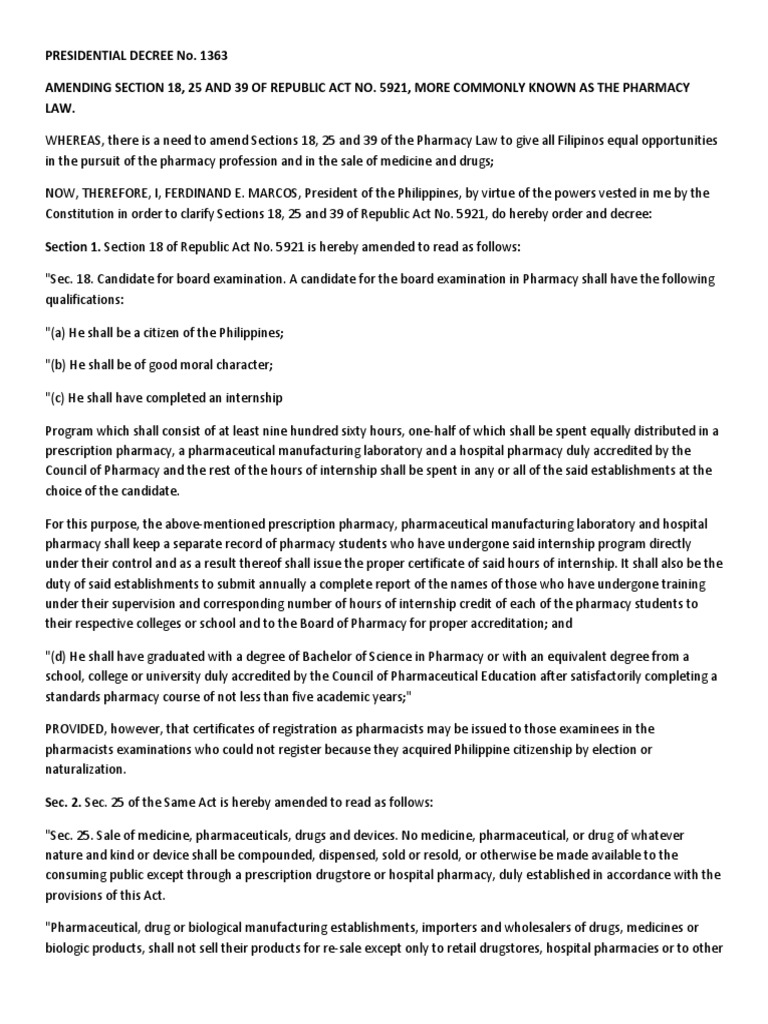 Amendments to Pharmacy Law in the Philippines | PDF | Pharmacist | Pharmacy